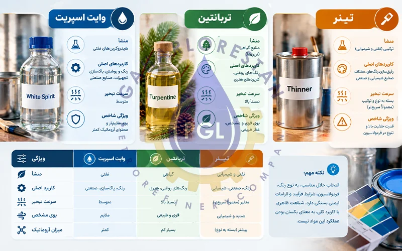 تفاوت وایت اسپریت و تربانتین و تینر چیست؟